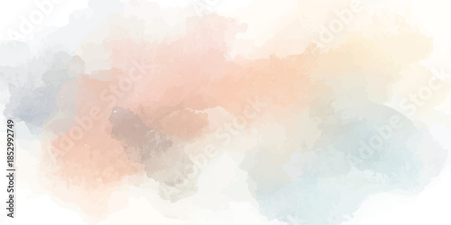 Dreamy pastel watercolor background with soft flowing washes in blue, lavender, and coral,clouds in gentle hues, perfect for creative and calming designs.