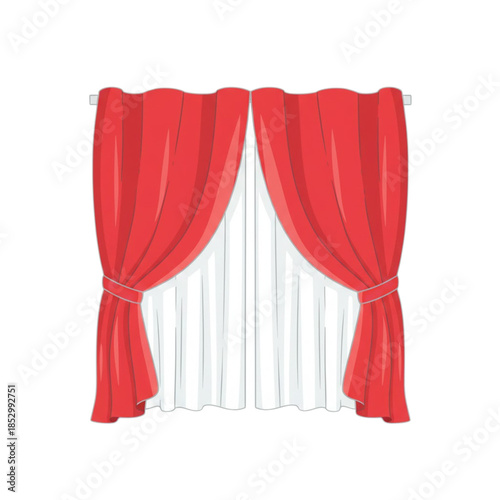 Red and white curtains drape