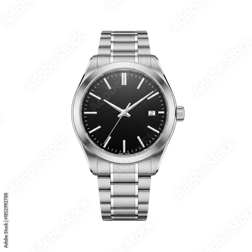 Modern stainless steel watch with black dial