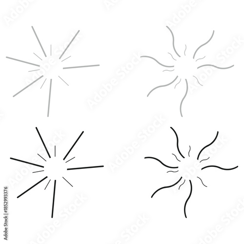 Dashed and dotted line rippled radial rounded circle. Circular line pattern resembling sunshine light rays. Eps 10