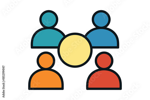 Team network and collaboration icon with people figures and central hub