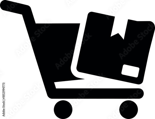 Supermarket trolley carrying shipping package box icon art
