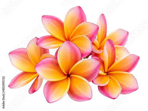 Vibrant Pink and Yellow Plumeria Frangipani Flowers Isolated on transparent background, png