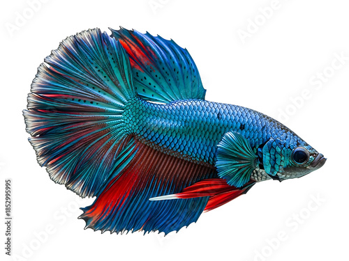 Majestic Blue and Red Siamese Fighting Fish Betta Isolated on transparent background, png