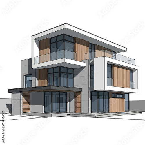 Modern residential architecture featuring a new apartment building with a blue sky facade and urban glass windows