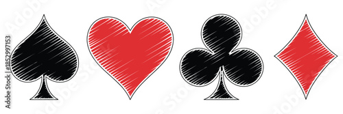 Playing Card Icons Vector Set with Classic Suits and Symbols, Minimal Flat Design for Casino Games, Apps, UI, and Graphic Design