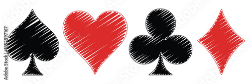 Playing Card Icons Vector Set with Classic Suits and Symbols, Minimal Flat Design for Casino Games, Apps, UI, and Graphic Design