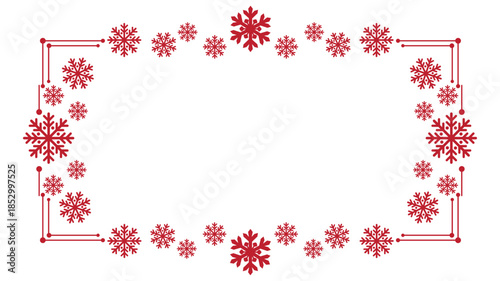 Red winter snowflake rectangular frame for Christmas greeting card and New Year