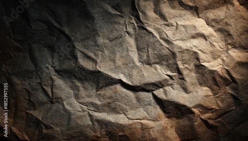 Textured, crinkled paper backdrop with gradient lighting, highlighting folds and shadows
