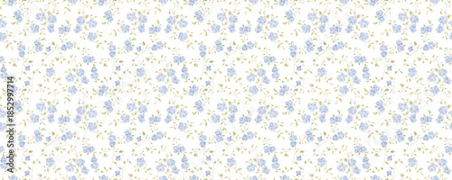 Watercolor Pattern with Blue Flowers Seamless Pattern - 1