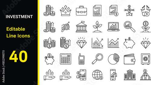 Investment and Financial Growth Editable Line Icon Set for Business SuccessInvestment and Financial Growth Editable Line Icon Set for Business Success