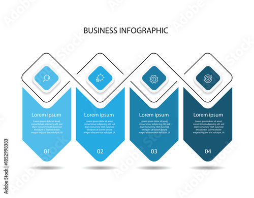 Infographic template vector element design, 4 step process line connected with blue colors can be used for business presentation and web information graphic.