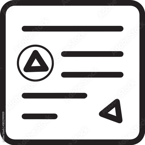 Document Layout Icon with Play Button – File Interface Vector Outline