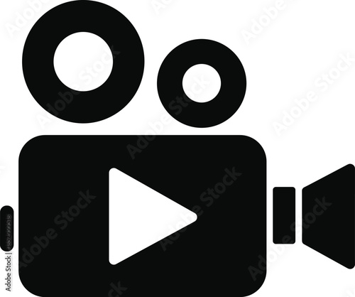 Video camera icon with play button symbol representing media recording filmmaking videography content creation streaming vector illustration flat design modern