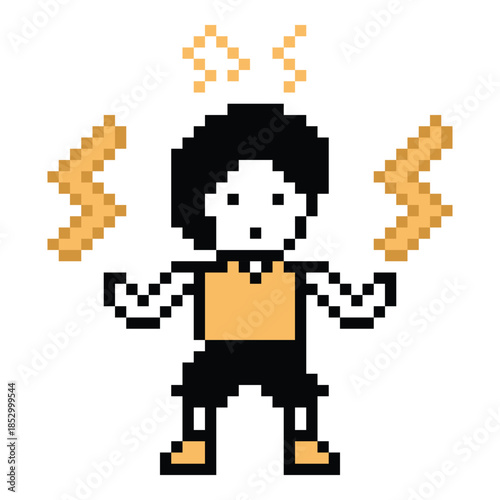 Cartoon pixel art man kid child exercises training dance music decor l8 bit male boy dancing with aerobics 8bit fitness vector.