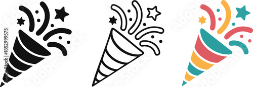 cute party popper confetti set illustration . confetti isolated, explosion, firecracker, celebration. Vector drawing