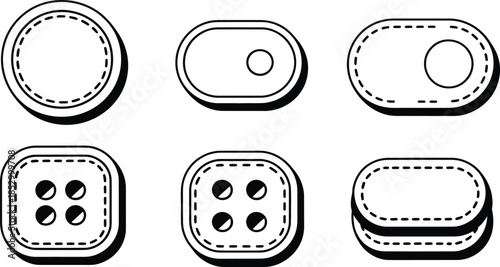 Minimalist Black and White UI Icon Set with Toggle Switches and Buttons