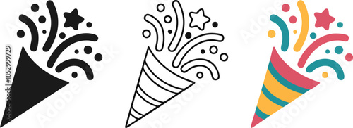 cute party popper confetti set illustration . confetti isolated, explosion, firecracker, celebration. Vector drawing