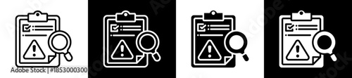 Risk Audit Icon Set In Black And White Filled Style Collection