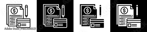 Credit Report Icon Set In Black And White Filled Style Collection