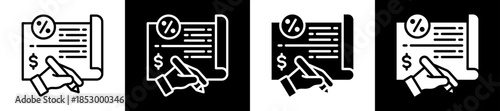 Debt Check Icon Set In Black And White Filled Style Collection