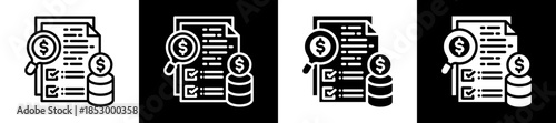 Budget Review Icon Set In Black And White Filled Style Collection