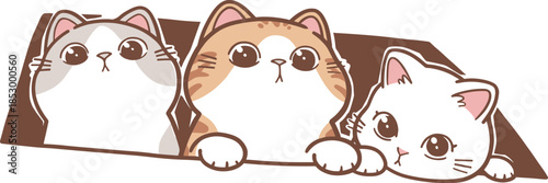 set of three cats looking out of a hole