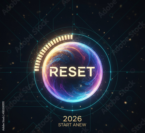 Obraz na płótnie Vibrant digital concept with glowing reset button for 2026 new beginnings