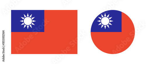 Round, rectangular national flag of Taiwan badges. Set of Taiwan flag circle, rectangle icons. Taiwan flag circular button. State in Asia. Roundel Taiwan flag emblem, banner, background.