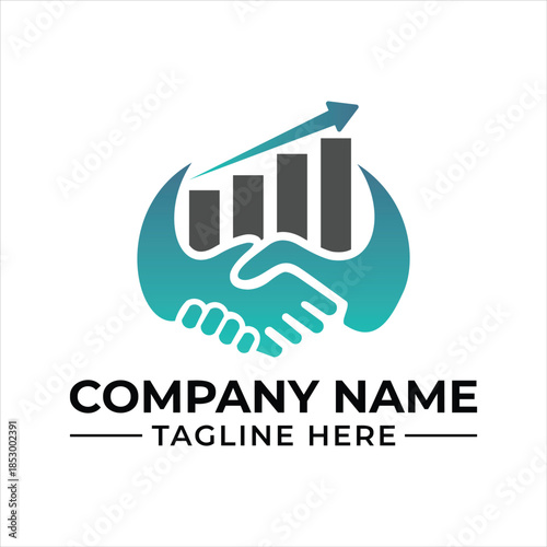 Business growth handshake logo with upward graph