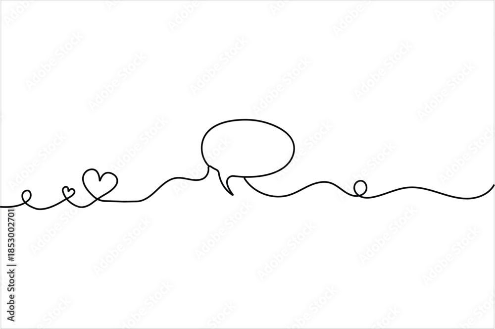 Obraz premium Continuous line speech bubble with heart accents