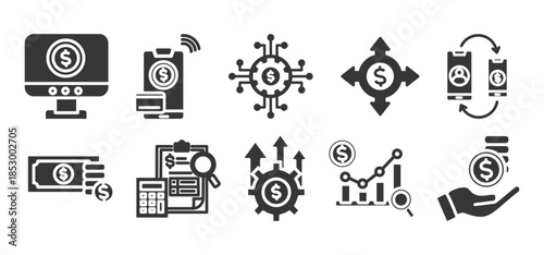 economic glyph icon set collection	
