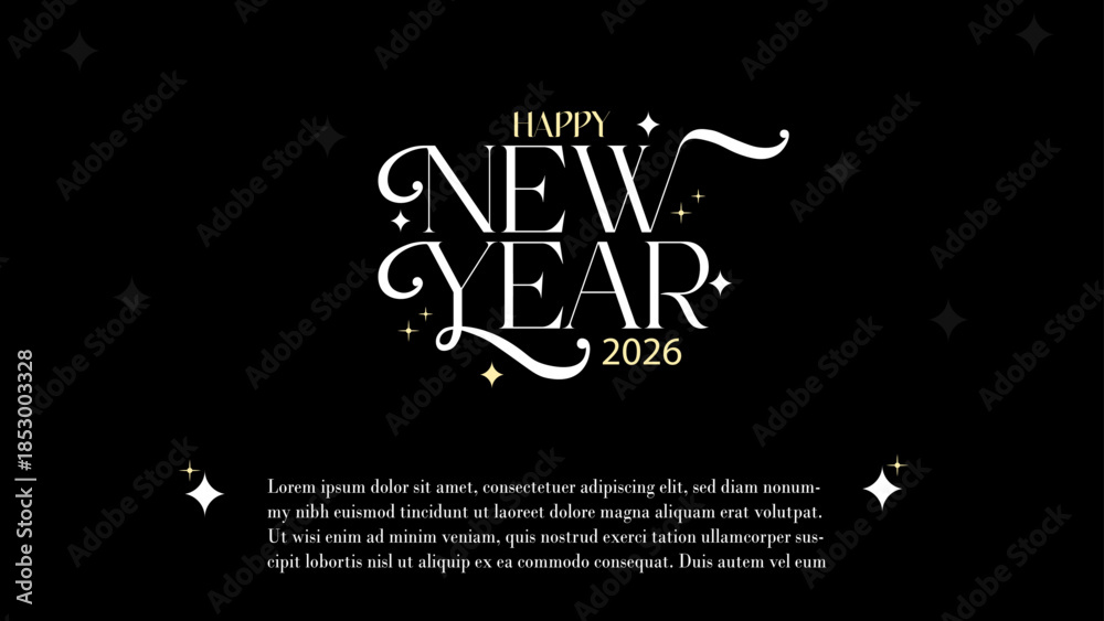 Fototapeta premium Happy new year 2026 editable black and white design, digital card