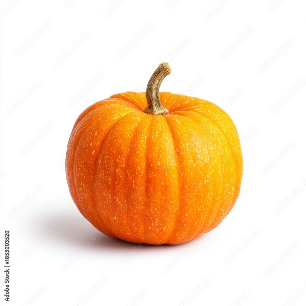 Fototapeta premium Vibrant Orange Pumpkin with Textured Skin on White Background for Artistic and Seasonal Uses