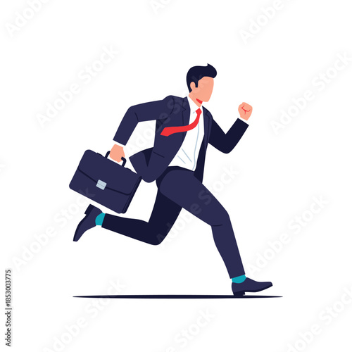 Dynamic Business Professional in Fast-Paced Motion with Briefcase and Suit