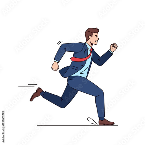 Dynamic businessman running energetically towards success in professional attire