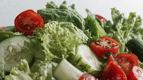 Refreshing Healthy Salad with Crisp Lettuce, Juicy Tomatoes and Vibrant Cucumbers for Fresh Vegetable Dish