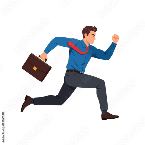 Dynamic businessman running swiftly with a briefcase symbolizing urgency and ambition in a