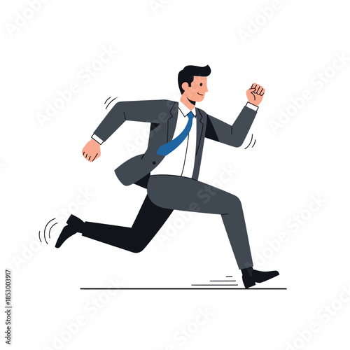 Dynamic businessman in a suit rushing forward with determined stride symbolizing ambition and