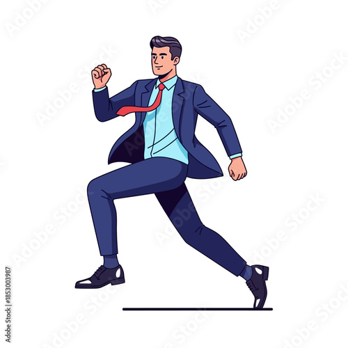 Dynamic businessman in a poised stance demonstrating confidence and readiness for action in