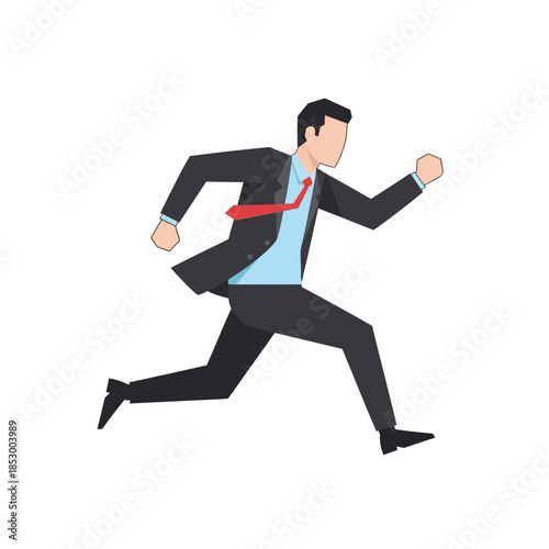 Dynamic Businessman in Suit Running Forward with Determination and Purpose