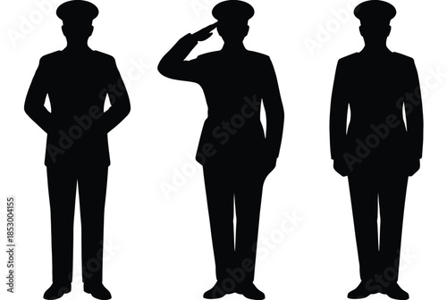Silhouettes of military personnel isolated on white background, Vector, illustration