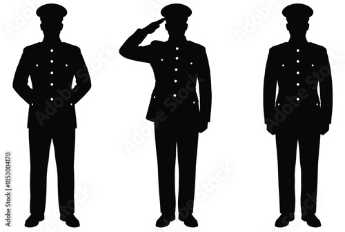 Silhouettes of military personnel isolated on white background, Vector, illustration