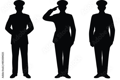 Silhouettes of military personnel isolated on white background, Vector, illustration