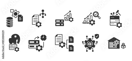 big data glyph icon set collection	
