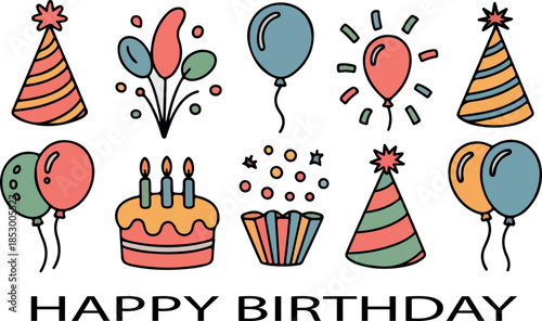 Hand drawn happy birthday logo icon vector .