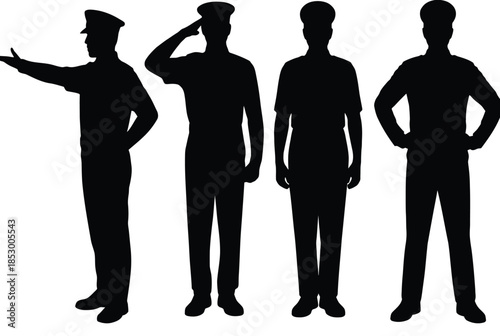 Military personnel in various stances isolated on white background, Vector, illustration