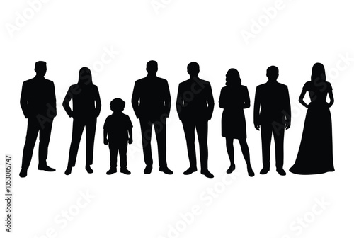 Silhouette of a happy family isolated on white background, Vector, illustration