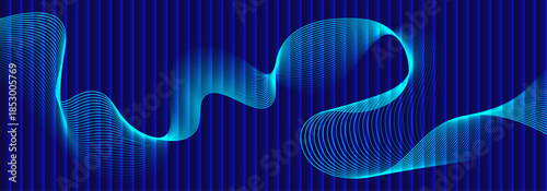 Abstract technology background with flowing curved line waves and smooth digital patterns in a blue gradient. Ideal for corporate presentations, business reports, innovation concepts, professional bra