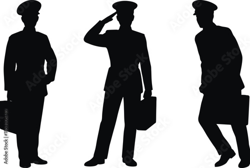 Silhouettes of police officers isolated on white background, Vector, illustration